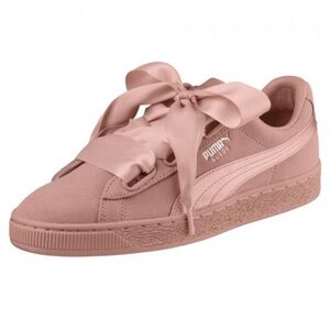 Puma Suede Heart Satin Ribbon Sneakers in Dusty Pink